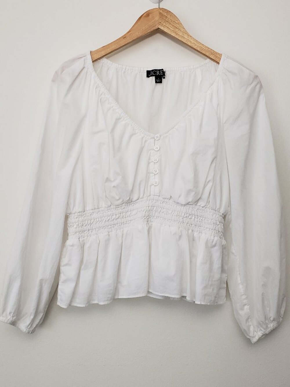 J. CREW Small White Peasant Top - Puff Sleeve Cottagecore Boho Shirt